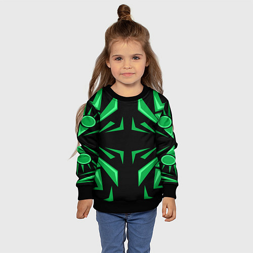 Детский свитшот Фигуры зеленого цвета на черном фоне geometry / 3D-Черный – фото 4