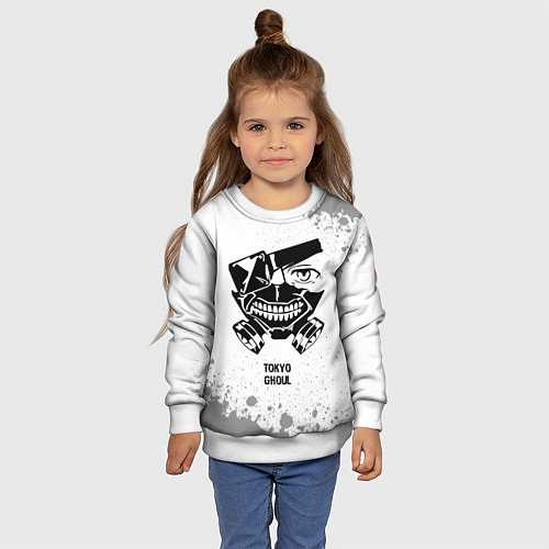Детский свитшот Tokyo Ghoul glitch на светлом фоне / 3D-Белый – фото 4