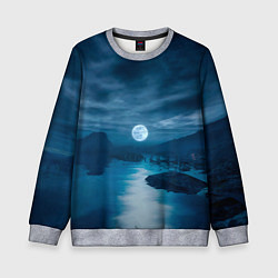 Свитшот детский Пейзаж озера, берега и луны - Dear Esther, цвет: 3D-меланж