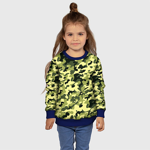 Детский свитшот Камуфляж Зеленые листья / 3D-Синий – фото 4