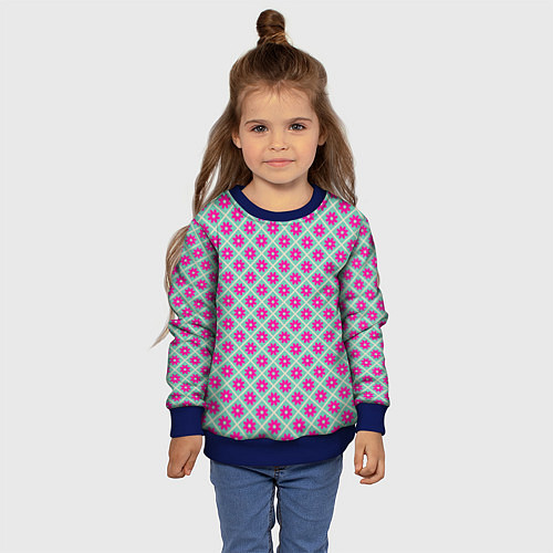 Детский свитшот Фиолетовые цветочки паттерн / 3D-Синий – фото 4