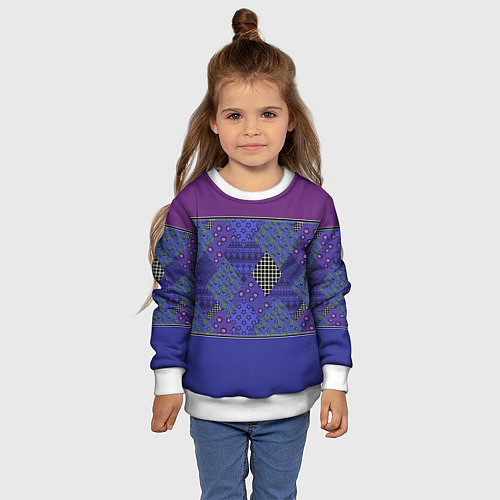 Детский свитшот Combined burgundy-blue pattern with patchwork / 3D-Белый – фото 4