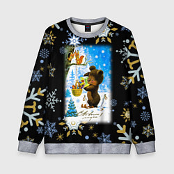 Детский свитшот Новый год мишка угощает белочек