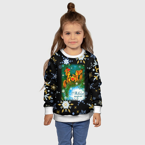 Детский свитшот Новый год две белки и новогодний шар / 3D-Белый – фото 4