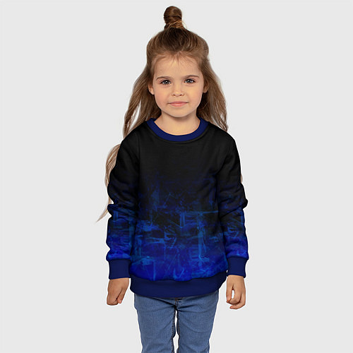 Детский свитшот Однотонный черный и темно синий гранжевый градиент / 3D-Синий – фото 4
