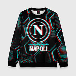 Детский свитшот Napoli FC в стиле glitch на темном фоне