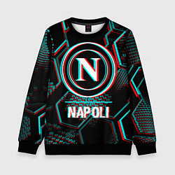 Свитшот детский Napoli FC в стиле glitch на темном фоне, цвет: 3D-черный