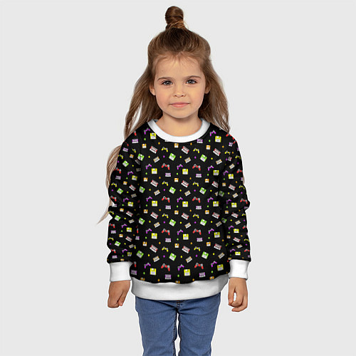 Детский свитшот 90s pattern on black / 3D-Белый – фото 4