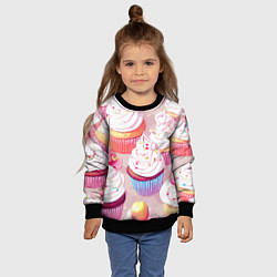Свитшот детский Много сладких капкейков, цвет: 3D-черный — фото 2