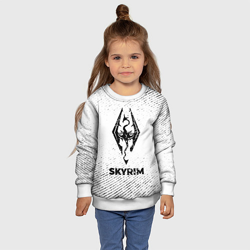 Детский свитшот Skyrim с потертостями на светлом фоне / 3D-Белый – фото 4