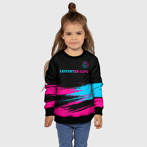 Детский свитшот Leicester City - neon gradient: символ сверху / 3D-Черный – фото 4