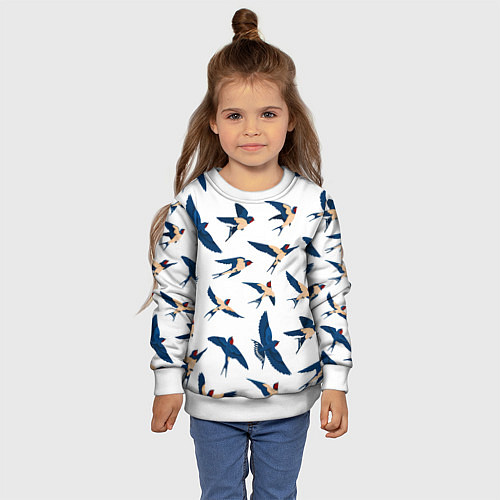 Детский свитшот Ласточки парят в небе / 3D-Белый – фото 4