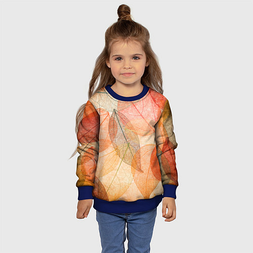 Детский свитшот Осенние прозрачные листья / 3D-Синий – фото 4