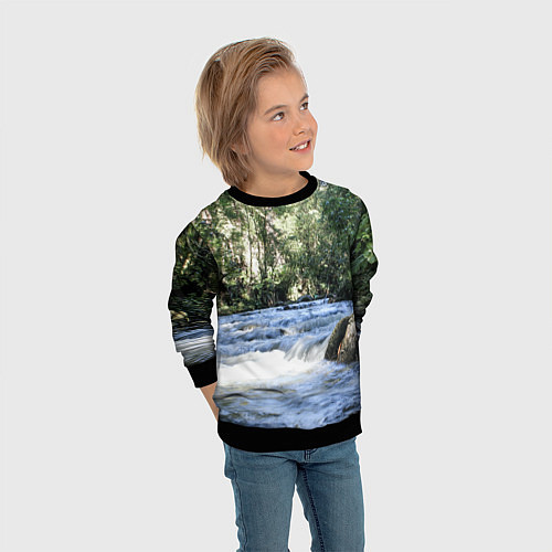 Детский свитшот Течёт река в лесу / 3D-Черный – фото 3