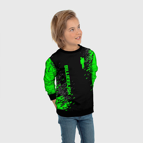 Детский свитшот Билли Айлиш зелёная краска / 3D-Черный – фото 3