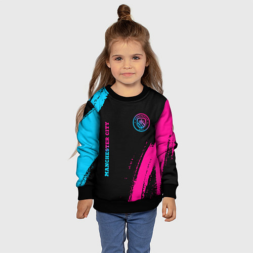 Детский свитшот Manchester City - neon gradient: надпись, символ / 3D-Черный – фото 4