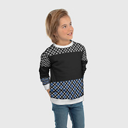 Свитшот детский Комбинированный клетчатый узор в серо-синих тонах, цвет: 3D-белый — фото 2