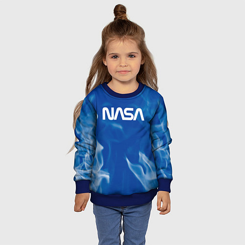 Детский свитшот Nasa - пламя / 3D-Синий – фото 4