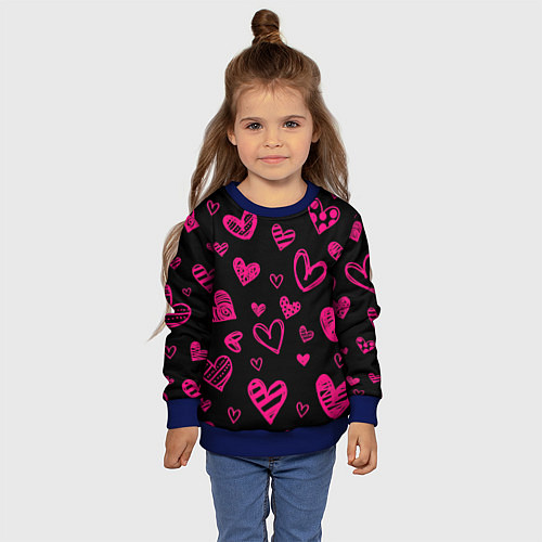 Детский свитшот Розовые сердца / 3D-Синий – фото 4