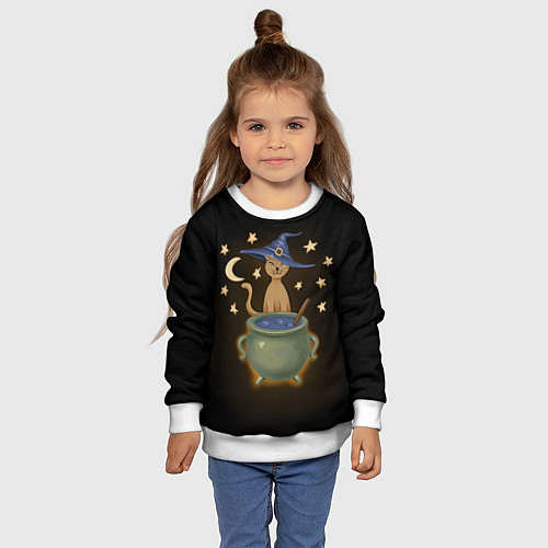 Детский свитшот Кот с котелком на хэллоуин / 3D-Белый – фото 4