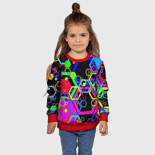 Детский свитшот Разноцветная геометрическая текстура / 3D-Красный – фото 4