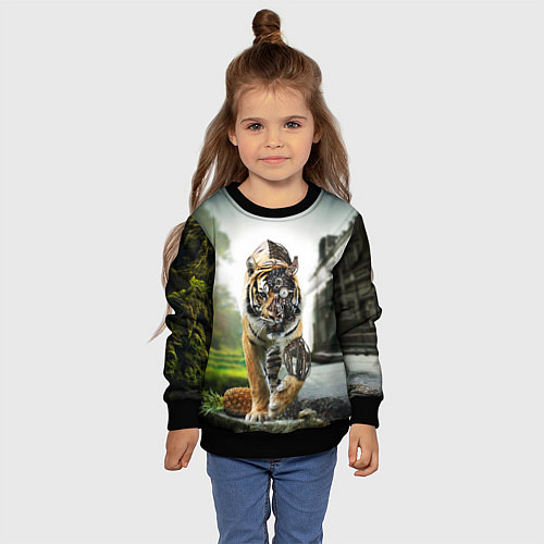 Детский свитшот Кибернетический тигр / 3D-Черный – фото 4