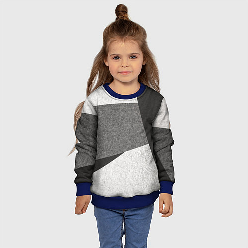 Детский свитшот Белые и серые полосы на поверхности с блёстками / 3D-Синий – фото 4