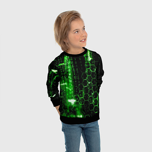Детский свитшот Зелёный программный код / 3D-Черный – фото 3