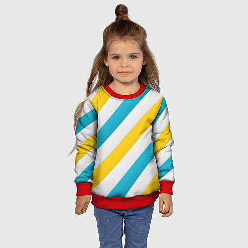 Детский свитшот Желтые и синие полосы / 3D-Красный – фото 4