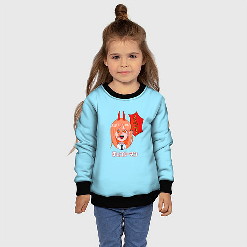 Детский свитшот Человек-бензопила Пауэр на голубом фоне / 3D-Черный – фото 4