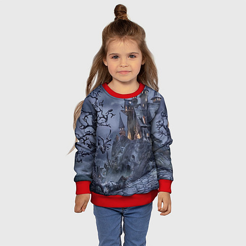 Детский свитшот Старый заброшенный замок - Halloween / 3D-Красный – фото 4