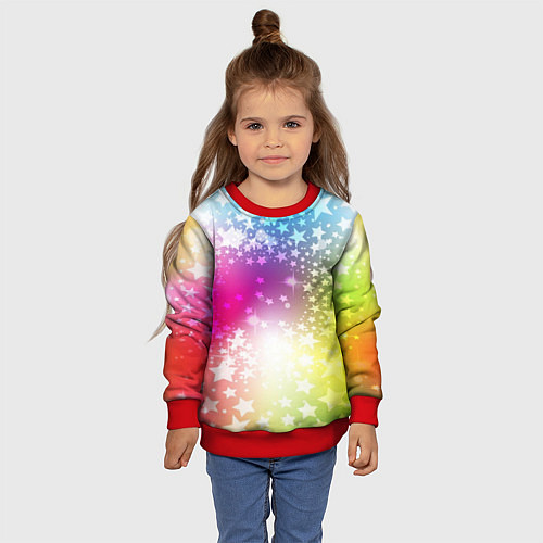 Детский свитшот Звезды на радужном фоне / 3D-Красный – фото 4
