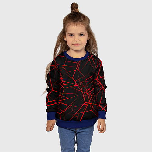 Детский свитшот Красные линии на черном фоне / 3D-Синий – фото 4