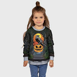 Свитшот детский Ворон, сидящий на тыкве - Halloween, цвет: 3D-меланж — фото 2