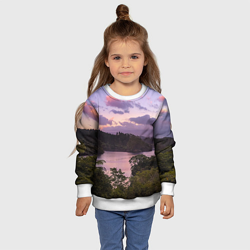 Детский свитшот Пейзаж вечерней реки и леса / 3D-Белый – фото 4