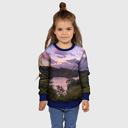 Свитшот детский Пейзаж вечерней реки и леса, цвет: 3D-синий — фото 2
