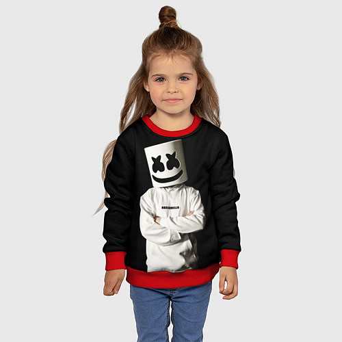 Детский свитшот Marshmello на чёрном фоне / 3D-Красный – фото 4