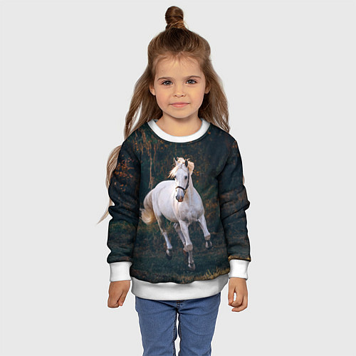 Детский свитшот Скачущая белая лошадь / 3D-Белый – фото 4
