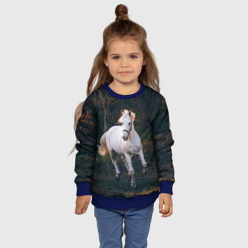 Детский свитшот Скачущая белая лошадь / 3D-Синий – фото 4