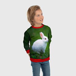 Свитшот детский Кролик на фоне травы, цвет: 3D-красный — фото 2