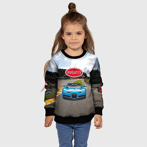 Детский свитшот Bugatti - motorsport - гоночная трасса / 3D-Черный – фото 4
