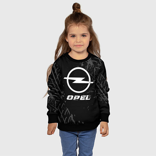 Детский свитшот Opel speed на темном фоне со следами шин / 3D-Черный – фото 4