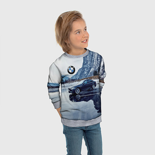 Детский свитшот БМВ у горного озера / 3D-Меланж – фото 3