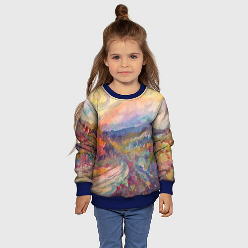 Детский свитшот Осенний пейзаж акварель / 3D-Синий – фото 4