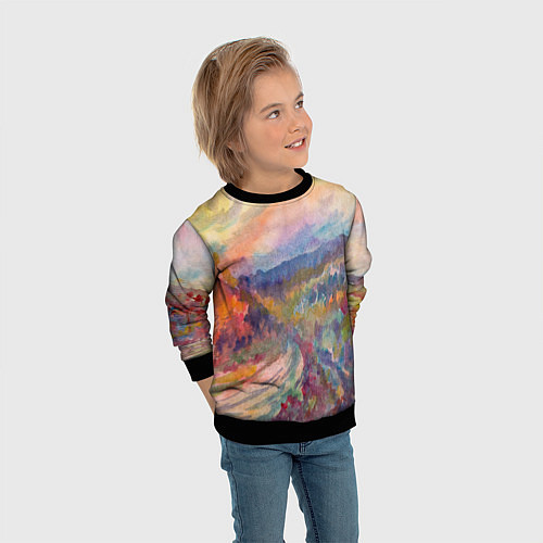 Детский свитшот Осенний пейзаж акварель / 3D-Черный – фото 3