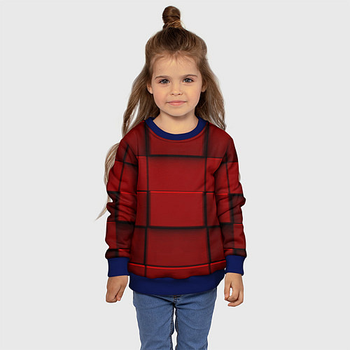Детский свитшот Абстрактная красные кубики-стена / 3D-Синий – фото 4