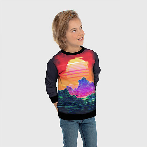 Детский свитшот Синтвейв неоновые горы на закате / 3D-Черный – фото 3