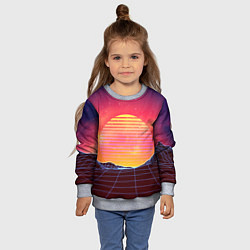 Свитшот детский Абстрактные 3D неоновые горы на закате, цвет: 3D-меланж — фото 2