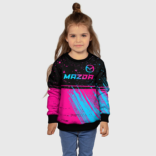 Детский свитшот Mazda - neon gradient: символ сверху / 3D-Черный – фото 4