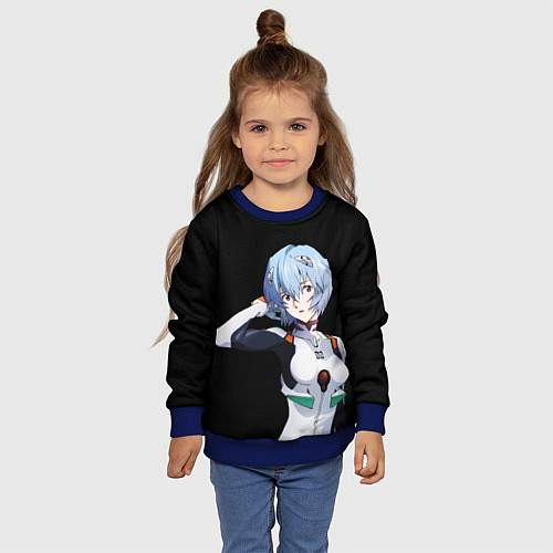 Детский свитшот Евангелион - Аянами Рэй / 3D-Синий – фото 4